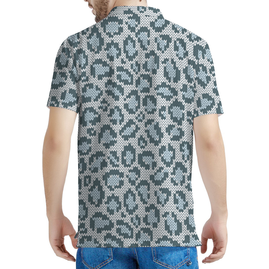 Snow Leopard Knitted Pattern Print Men's Polo Shirt