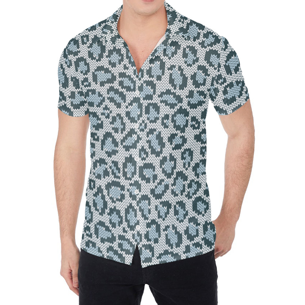 Snow Leopard Knitted Pattern Print Men's Shirt