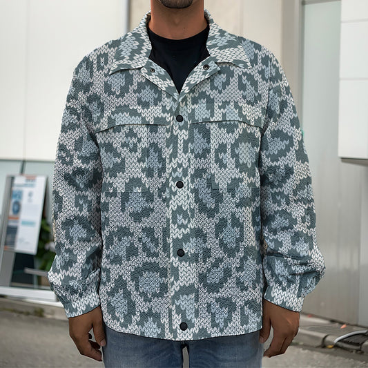 Snow Leopard Knitted Pattern Print Men's Shirt Jacket