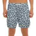 Snow Leopard Knitted Pattern Print Men's Split Running Shorts