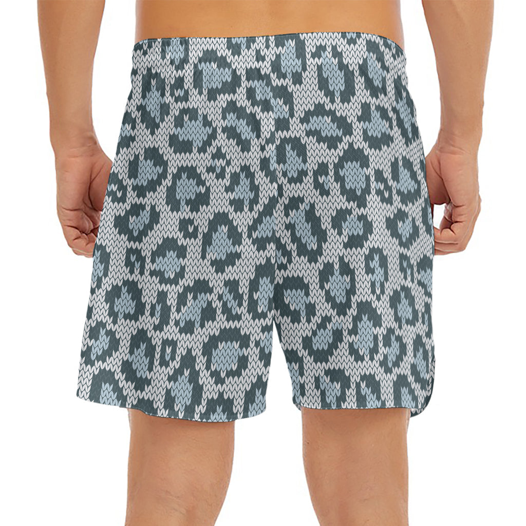 Snow Leopard Knitted Pattern Print Men's Split Running Shorts