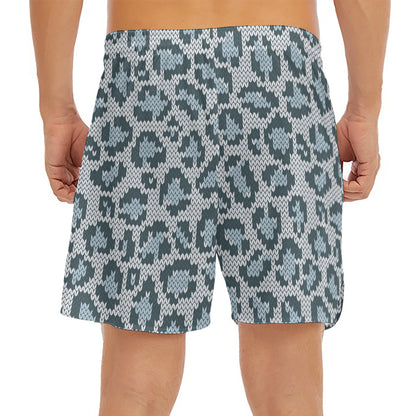 Snow Leopard Knitted Pattern Print Men's Split Running Shorts