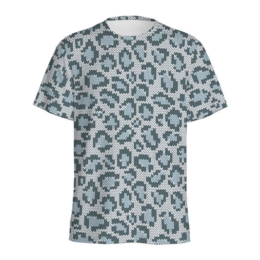 Snow Leopard Knitted Pattern Print Men's Sports T-Shirt
