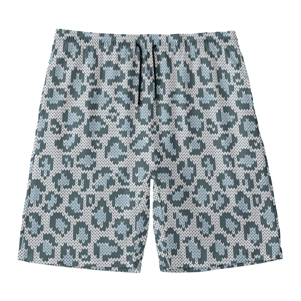 Snow Leopard Knitted Pattern Print Men's Swim Trunks
