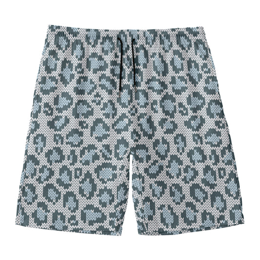 Snow Leopard Knitted Pattern Print Men's Swim Trunks