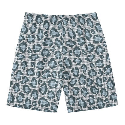 Snow Leopard Knitted Pattern Print Men's Swim Trunks