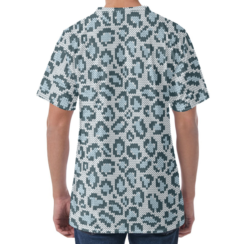 Snow Leopard Knitted Pattern Print Men's Velvet T-Shirt