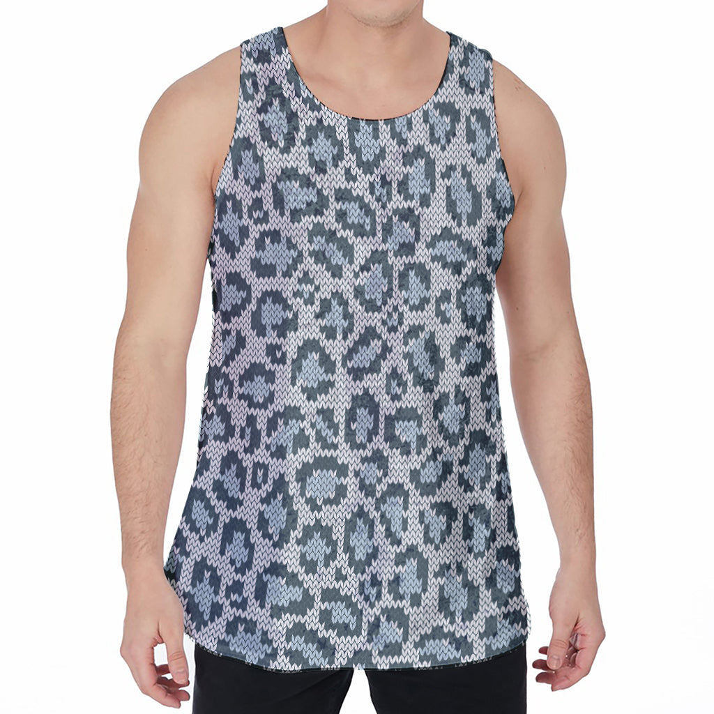 Snow Leopard Knitted Pattern Print Men's Velvet Tank Top