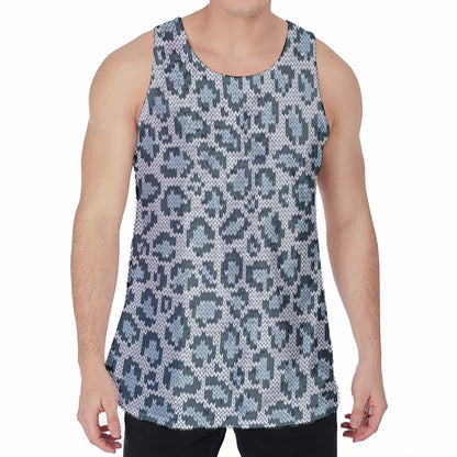 Snow Leopard Knitted Pattern Print Men's Velvet Tank Top