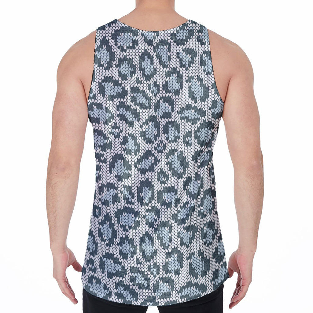 Snow Leopard Knitted Pattern Print Men's Velvet Tank Top