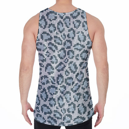 Snow Leopard Knitted Pattern Print Men's Velvet Tank Top