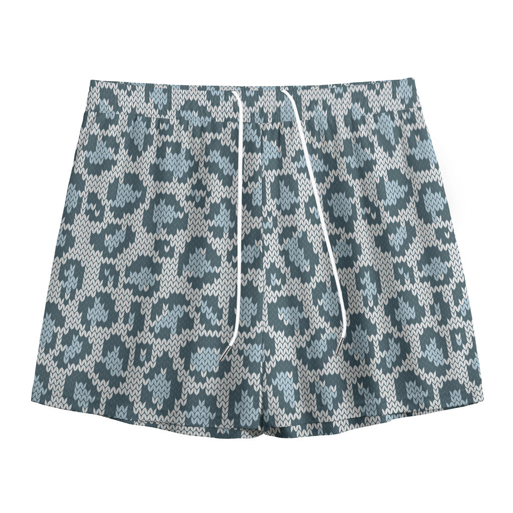 Snow Leopard Knitted Pattern Print Mesh Shorts