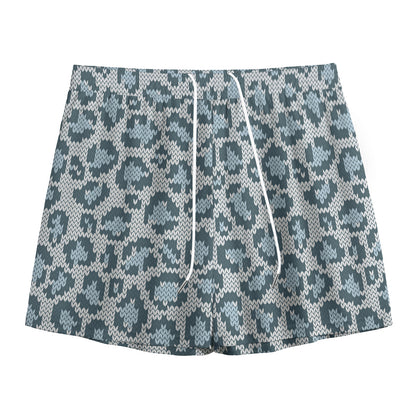 Snow Leopard Knitted Pattern Print Mesh Shorts