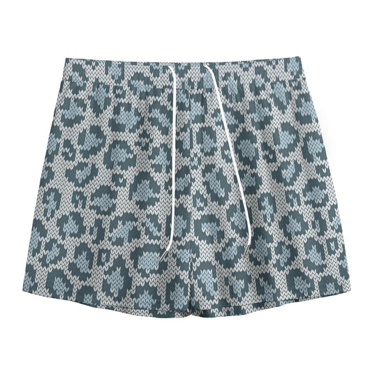 Snow Leopard Knitted Pattern Print Mesh Shorts