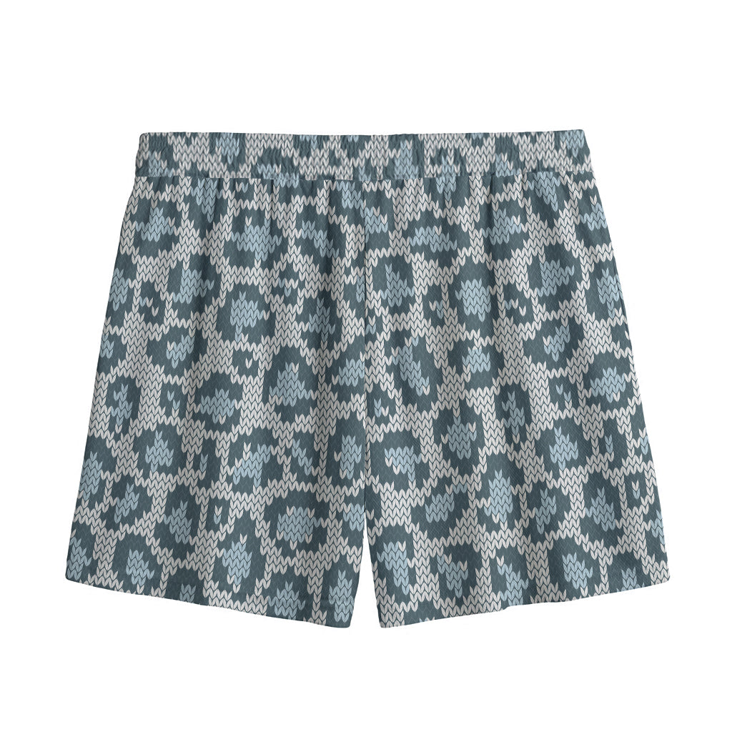 Snow Leopard Knitted Pattern Print Mesh Shorts