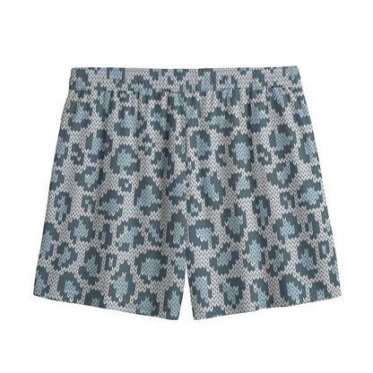Snow Leopard Knitted Pattern Print Mesh Shorts