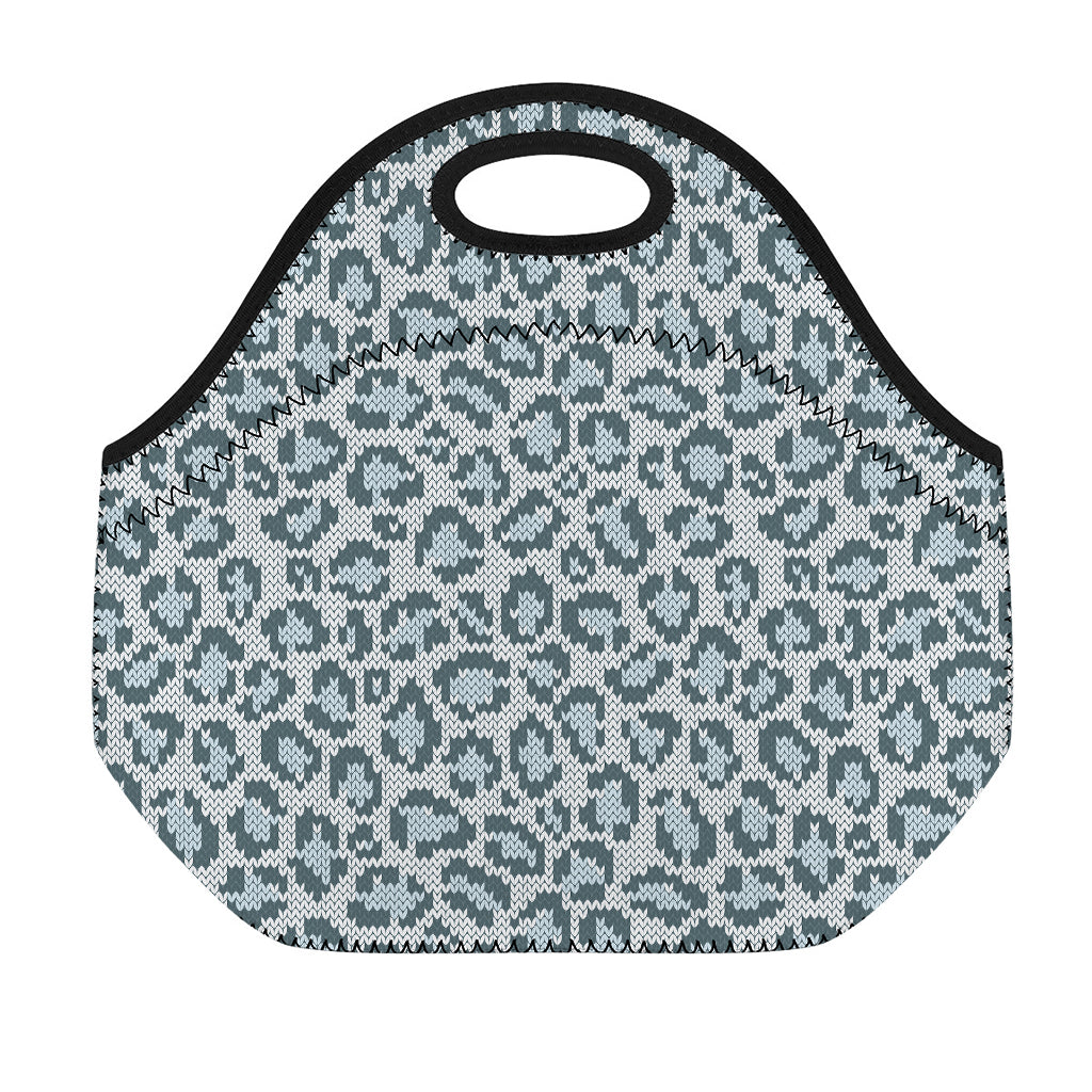 Snow Leopard Knitted Pattern Print Neoprene Lunch Bag