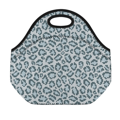 Snow Leopard Knitted Pattern Print Neoprene Lunch Bag