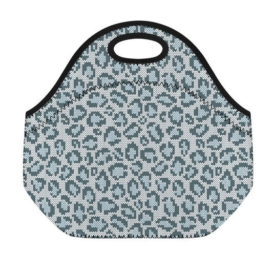 Snow Leopard Knitted Pattern Print Neoprene Lunch Bag
