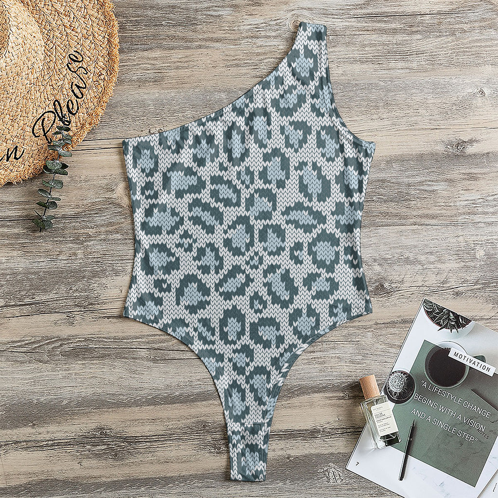Snow Leopard Knitted Pattern Print One Shoulder Bodysuit