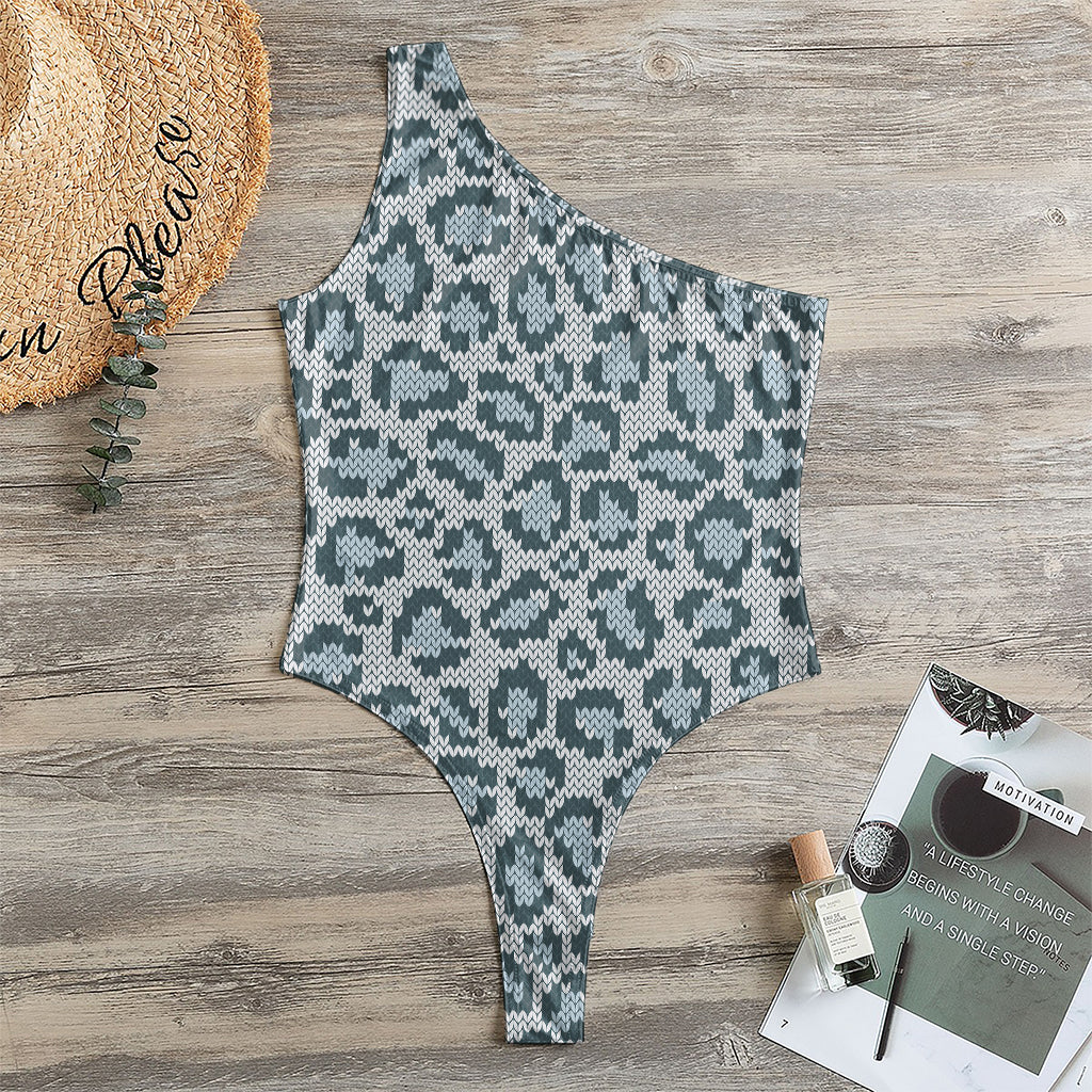 Snow Leopard Knitted Pattern Print One Shoulder Bodysuit