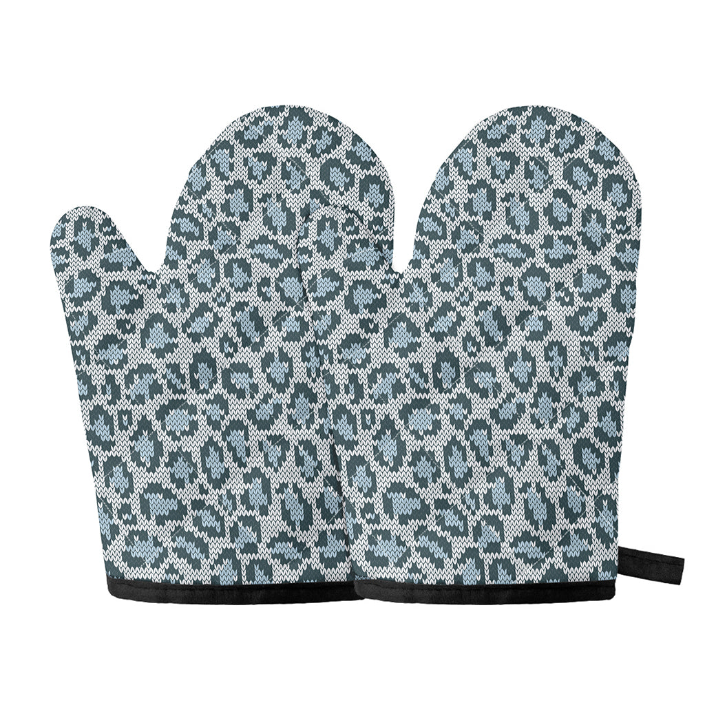 Snow Leopard Knitted Pattern Print Oven Mitts