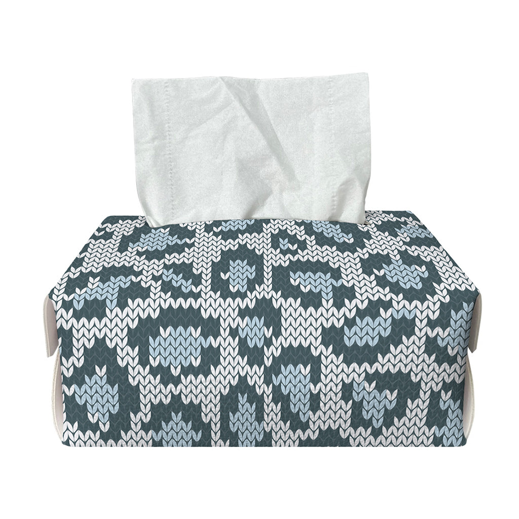 Snow Leopard Knitted Pattern Print Rectangle Tissue Box Cover