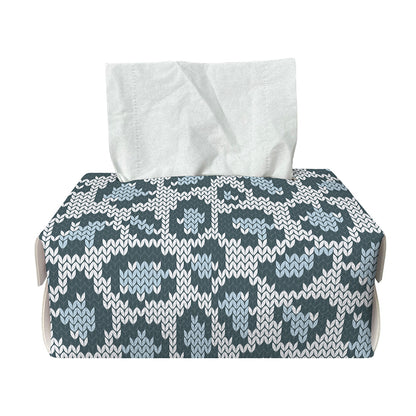Snow Leopard Knitted Pattern Print Rectangle Tissue Box Cover