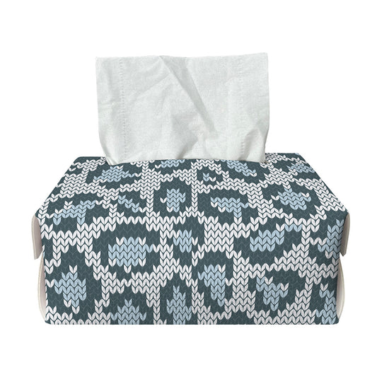 Snow Leopard Knitted Pattern Print Rectangle Tissue Box Cover