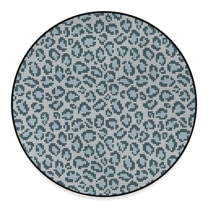 Snow Leopard Knitted Pattern Print Round Floor Mat