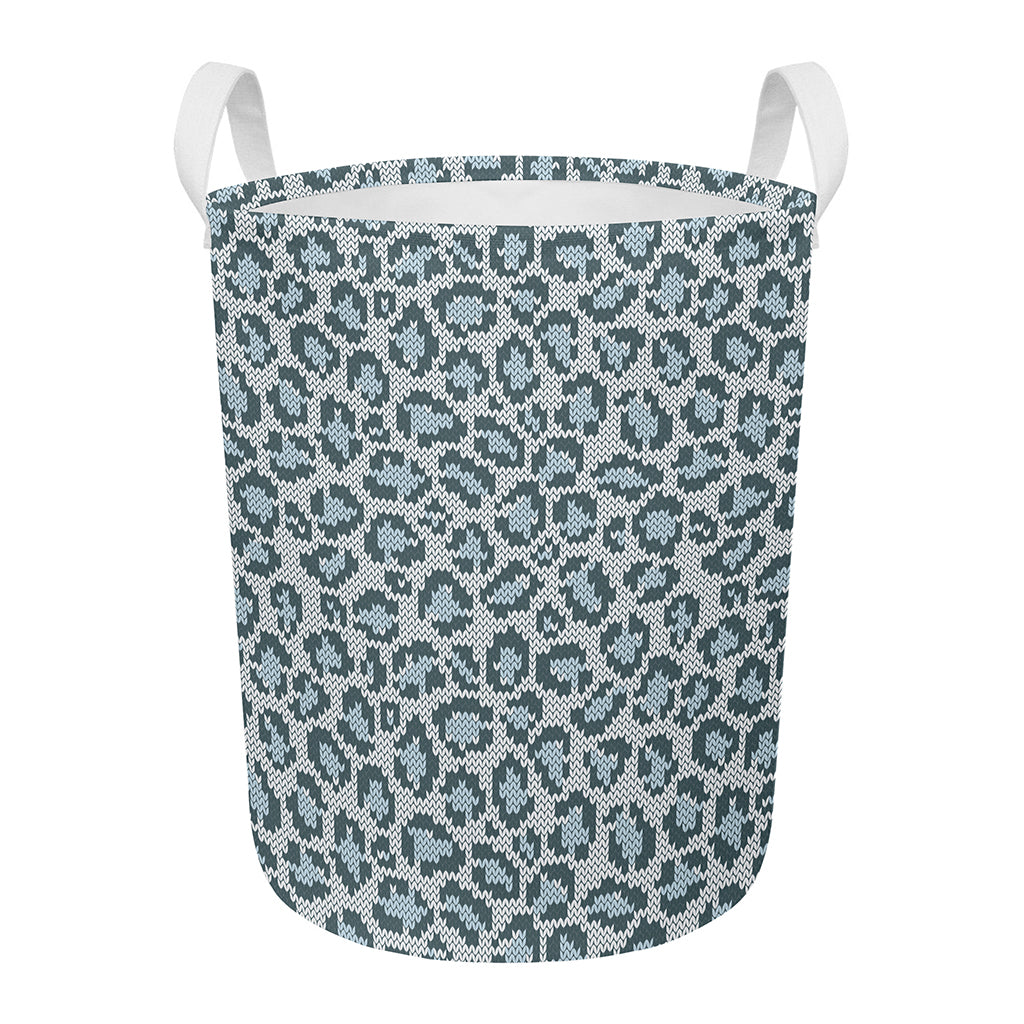 Snow Leopard Knitted Pattern Print Round Laundry Basket