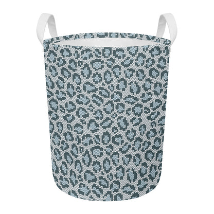 Snow Leopard Knitted Pattern Print Round Laundry Basket