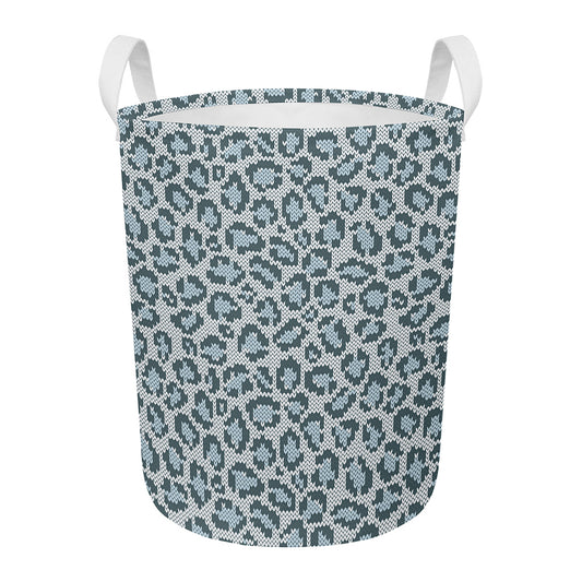 Snow Leopard Knitted Pattern Print Round Laundry Basket