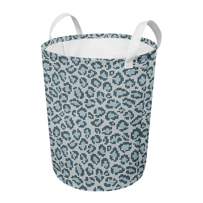 Snow Leopard Knitted Pattern Print Round Laundry Basket
