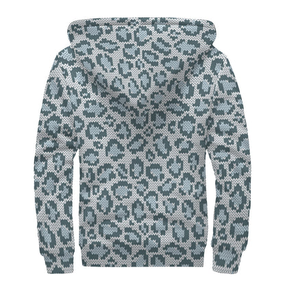Snow Leopard Knitted Pattern Print Sherpa Lined Zip Up Hoodie