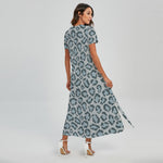 Snow Leopard Knitted Pattern Print Short Sleeve Maxi Dress