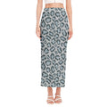 Snow Leopard Knitted Pattern Print Side Slit Maxi Skirt