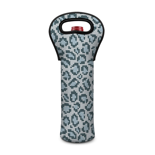 Snow Leopard Knitted Pattern Print Single Neoprene Wine Tote