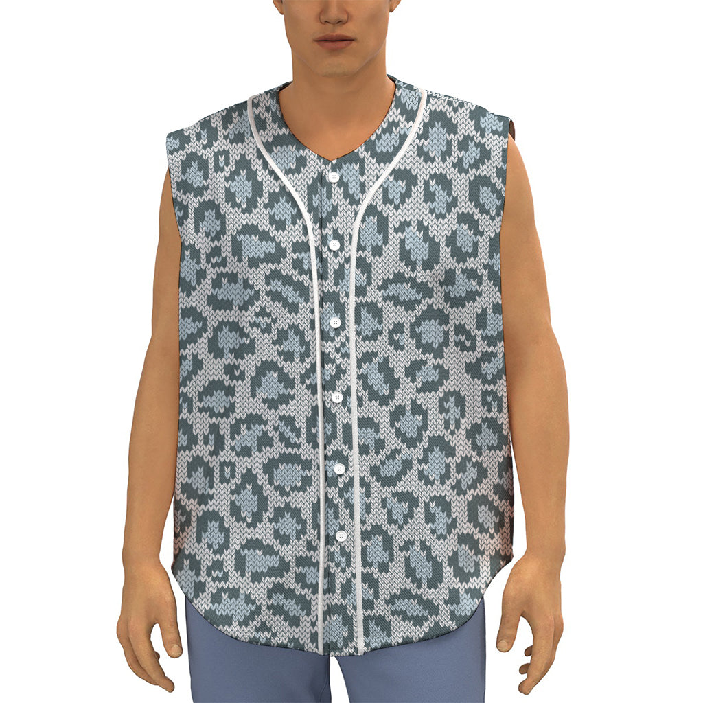 Snow Leopard Knitted Pattern Print Sleeveless Baseball Jersey
