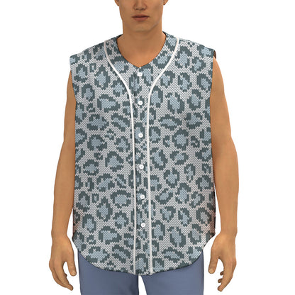 Snow Leopard Knitted Pattern Print Sleeveless Baseball Jersey