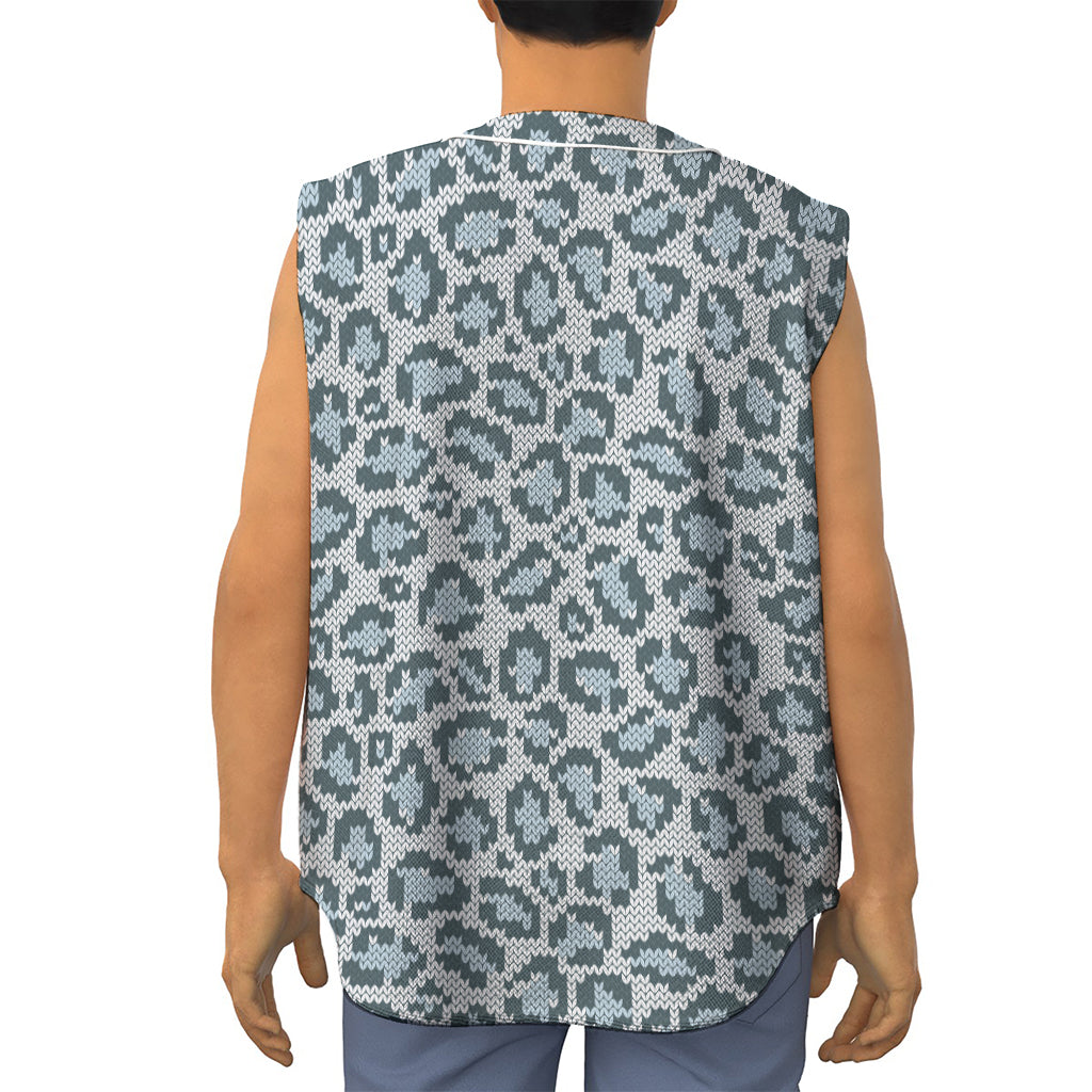 Snow Leopard Knitted Pattern Print Sleeveless Baseball Jersey