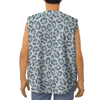 Snow Leopard Knitted Pattern Print Sleeveless Baseball Jersey