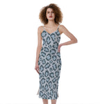 Snow Leopard Knitted Pattern Print Slim Fit Midi Cami Dress