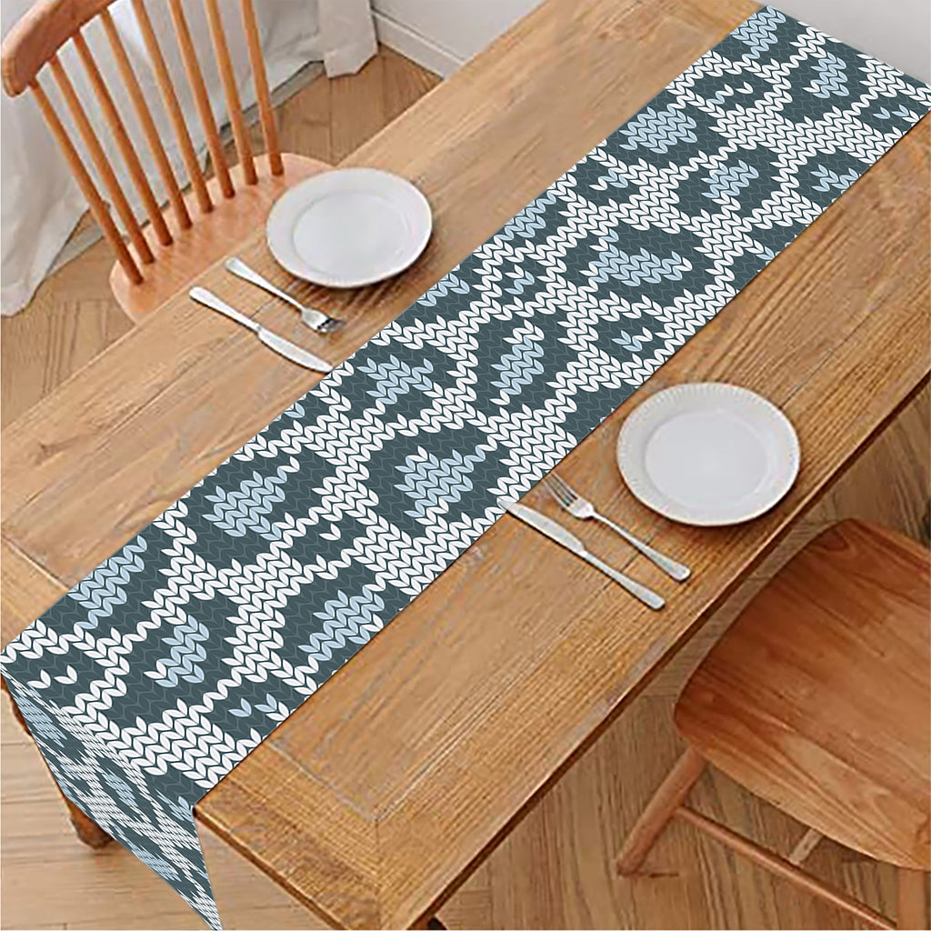Snow Leopard Knitted Pattern Print Table Runner