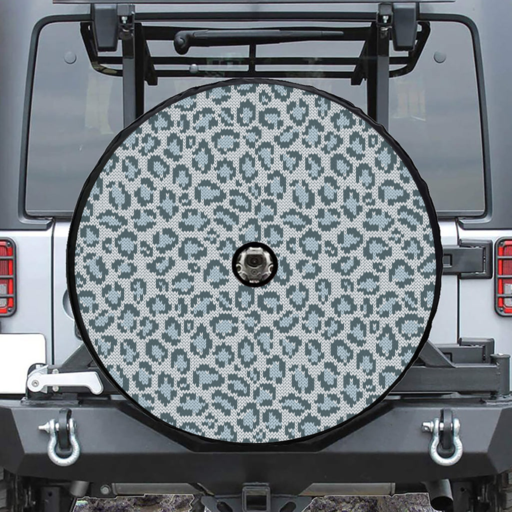 Snow Leopard Knitted Pattern Print Tire Cover With Camera Hole