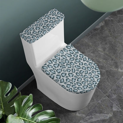 Snow Leopard Knitted Pattern Print Toilet Lid And Tank Cover Set