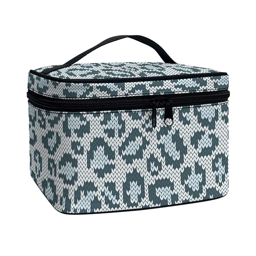 Snow Leopard Knitted Pattern Print Travel Makeup Bag