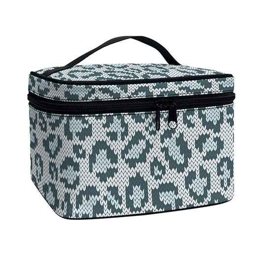 Snow Leopard Knitted Pattern Print Travel Makeup Bag