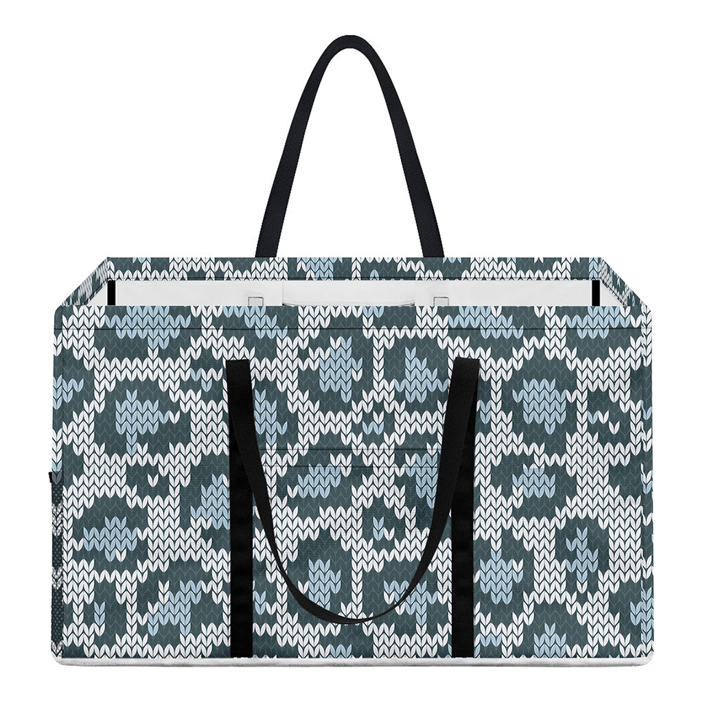 Snow Leopard Knitted Pattern Print Utility Tote Bag