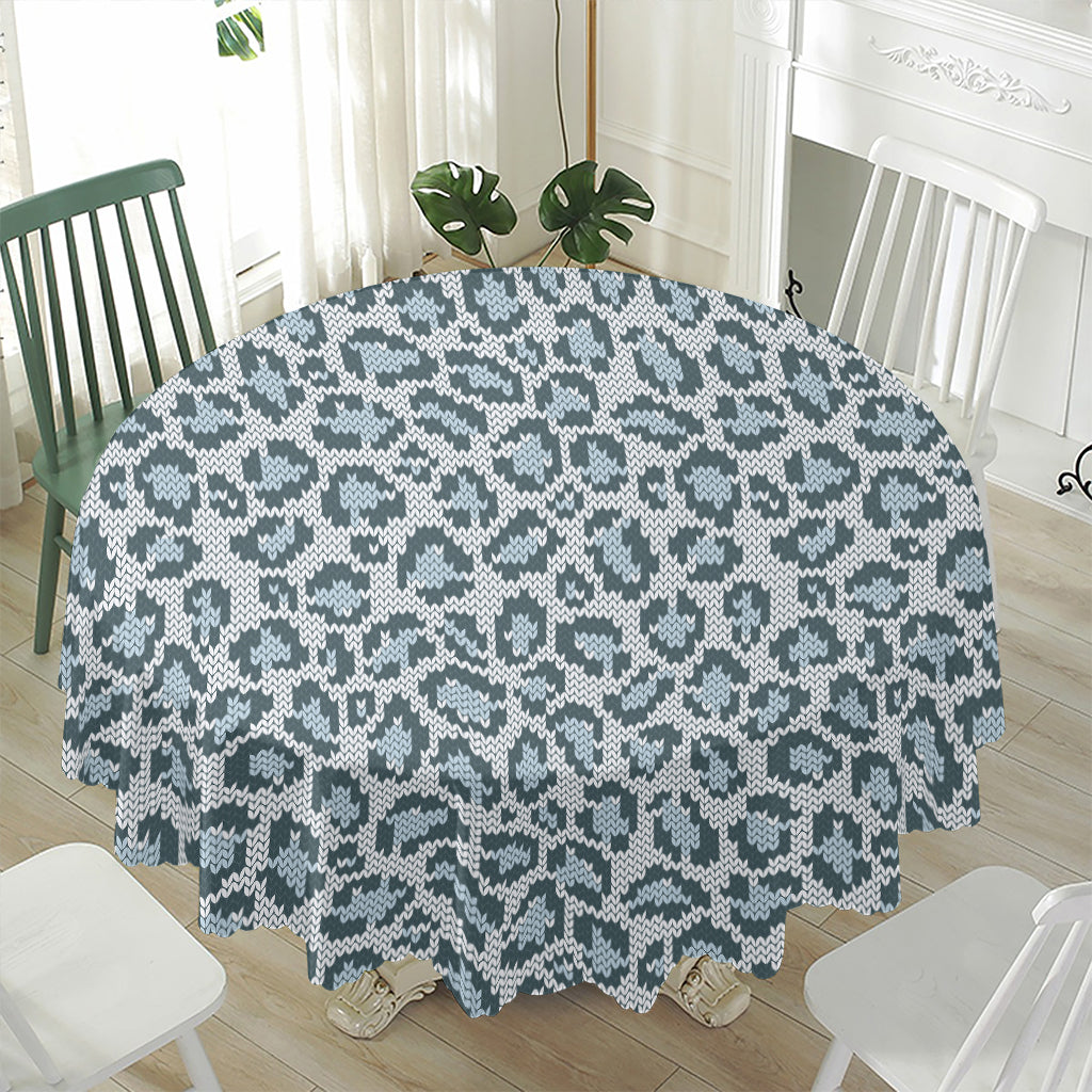 Snow Leopard Knitted Pattern Print Waterproof Round Tablecloth